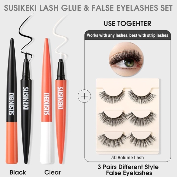 Lash Glue Liner Set 2-In-1 Black Eyelash Glue & Eyeliner+Clear Lash Glue Liner - Picture 2 of 13
